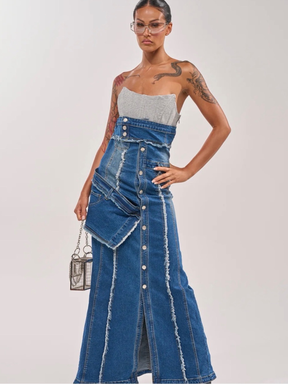 Akira denim flap front sleeveless sweat upper maxi dress size 1X